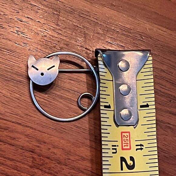 Vintage Beau Sterling Silver Cat Brooch Modernist Abstract MCM Minimalist Pin - Picture 4 of 4